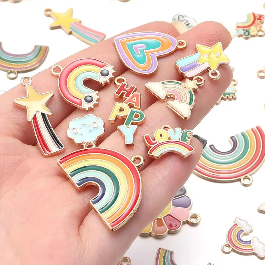 10-40pcs/lot Rainbow Series Alloy Pendants Alloy Letter Enamel Charms For DIY  Jewelry Making  Accessories Necklace Bracelet