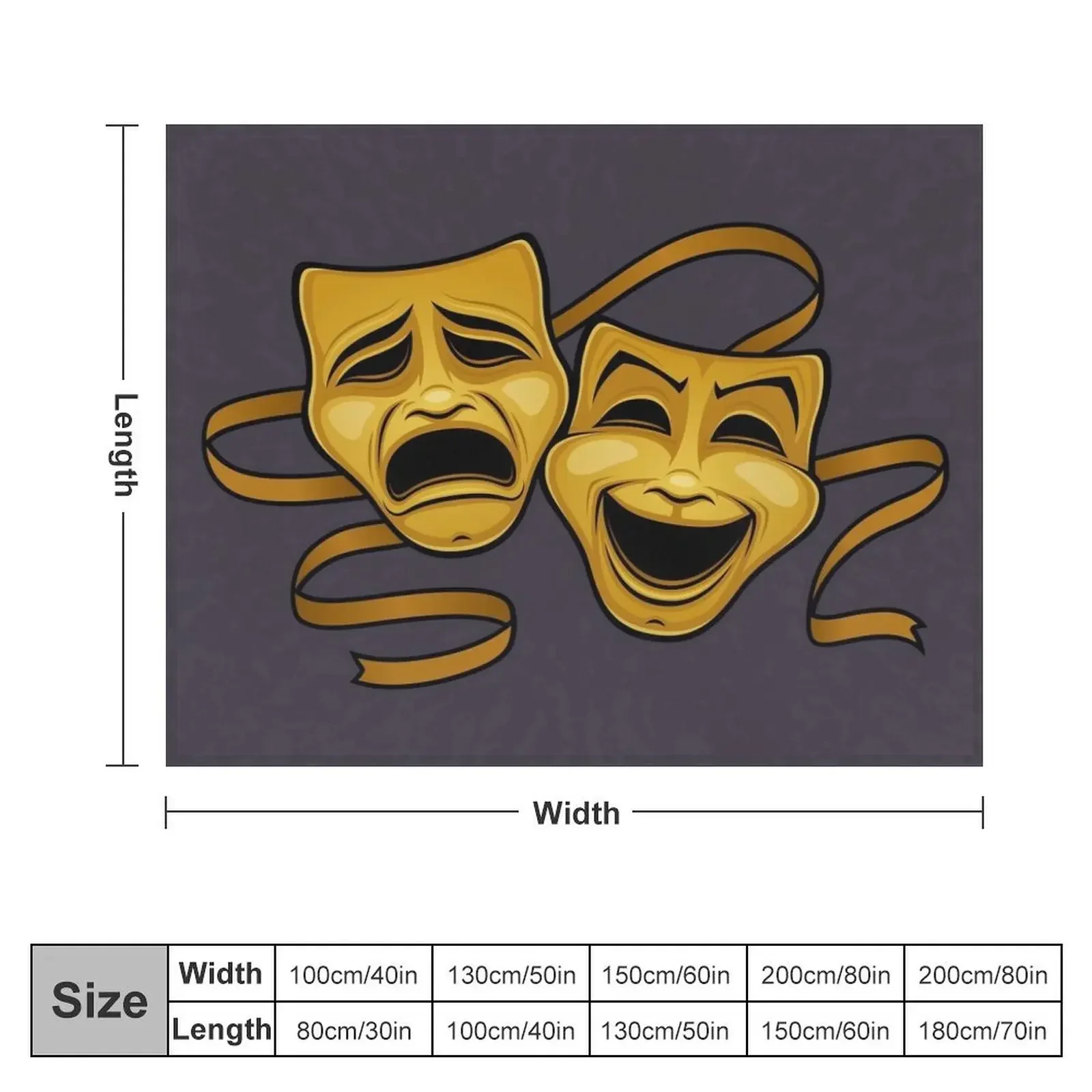 Gold Comedy And Tragedy Theater Masks Throw Blanket Decorative Throw Nap Blankets