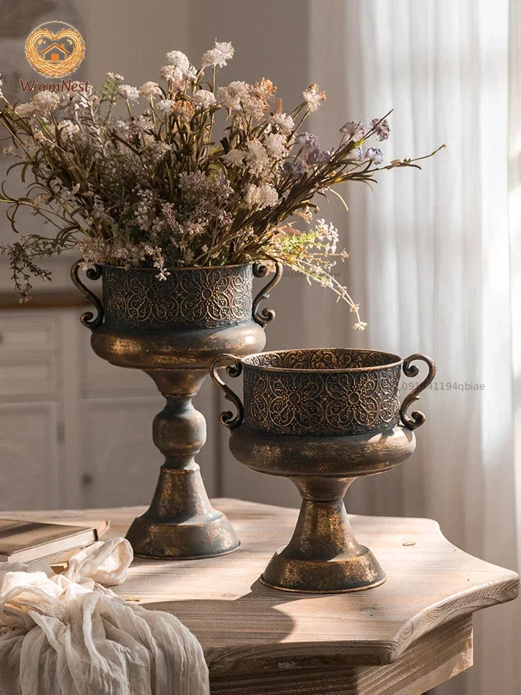 Vintage Bronze Trophy Bowl | Embossed Flower Pattern Pedestal Vase | Royal Home Decor