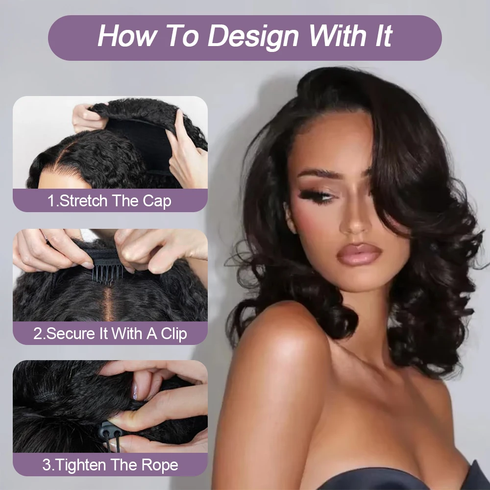 3 IN 1 Half Wig 200% Density Natural Black Color Body Wave Half Head Band Wig Human Hair Upgrade 3 IN 1 Drawstring Seamless Clip Ins Flip Full Machine Made Half Wig