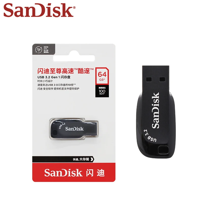 Original SanDisk CZ410 Flash Drive USB3.2 Gen1 Black 32GB 64GB 128GB 256GB 512GB High Speed up to 100m/b Reading Memory Stick