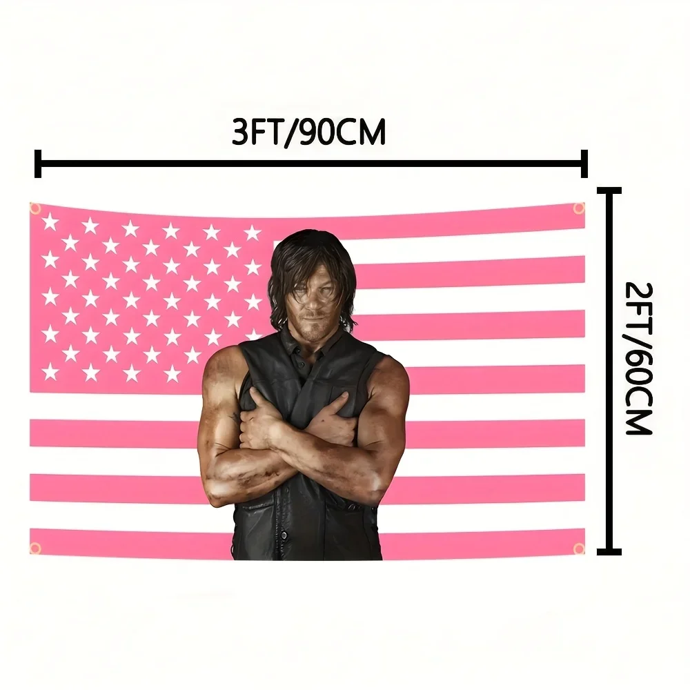 Customization 1pc 3X5 Ft The Walking Dead Daryl Dixon Norman Reedus Pink US Flag Tapestry - Durable Polyester Wall Hanging Decor
