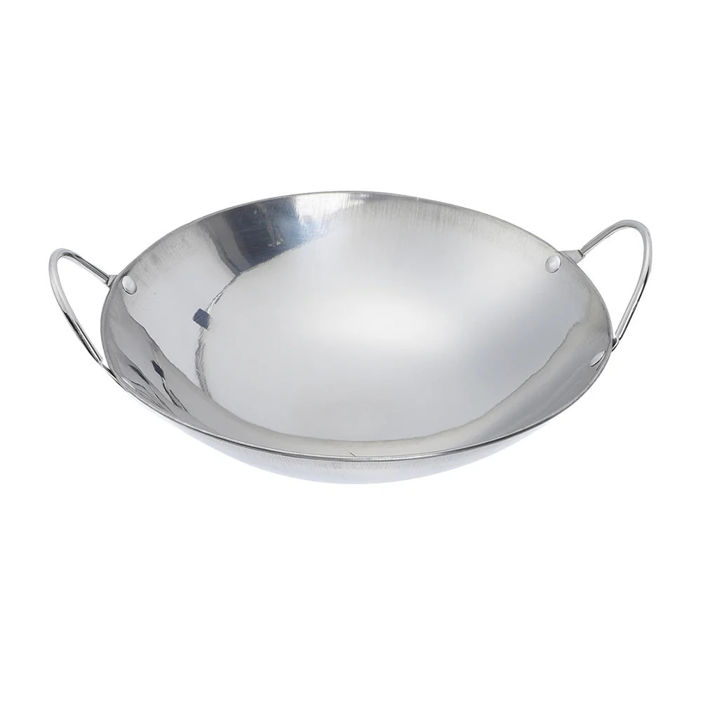 

Stainless Steel Pot Wok Pan Griddle Cooking Home Double Handle Kitchen Hot Frying Asian Metal Pots Stock Pot Portable
