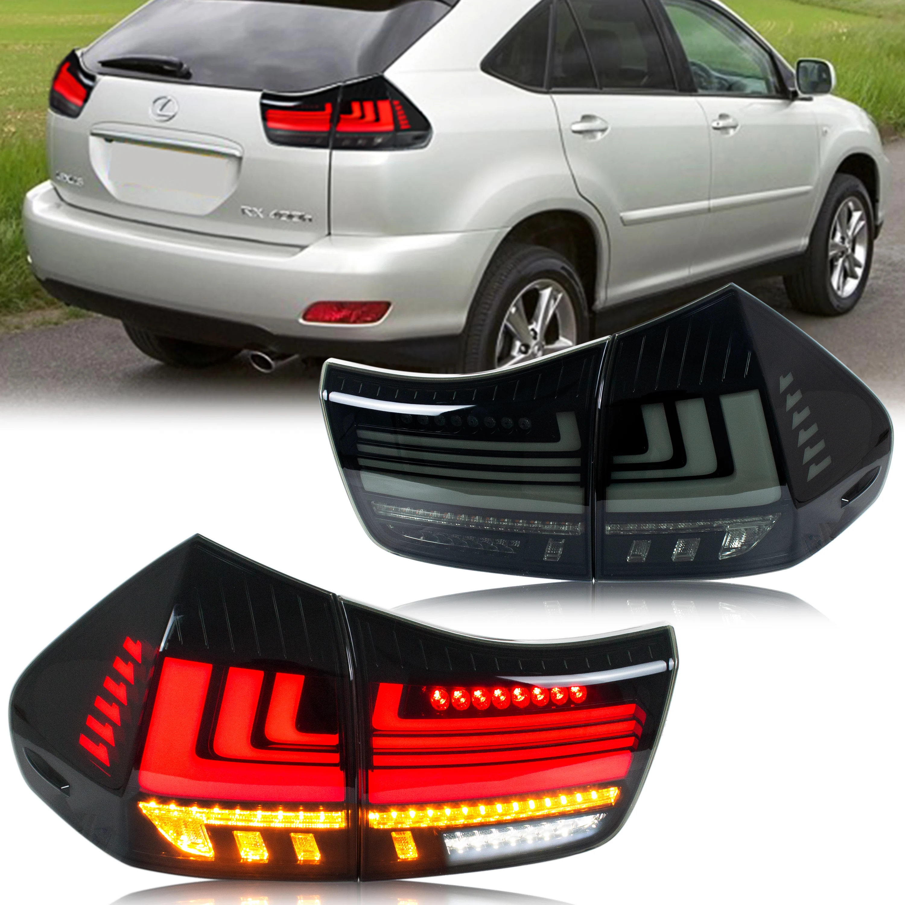 LED Tail Lights for Lexus RX350 RX330 RX400h 2004-2009 Black Rear Lamps Sequential Signal Start-up Animation Assembly