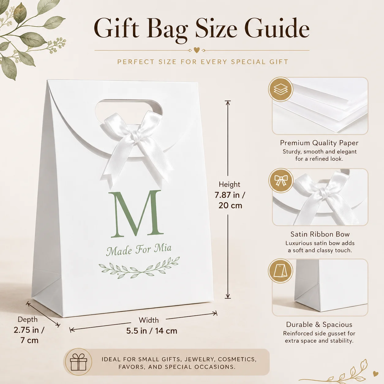Custom Gift Bag Personalized Paper Gift Bag with Bow, Printed Name Logo Packaging for Wedding Birthday Party Favor Retail Gifts