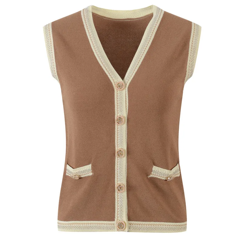 Set aus ärmelloser Weste und Rock – Weste mit Metallknöpfen + Taschenrock mit hoher Taille – Sommer-Strickoutfit – dehnbare Viskose-Mischung