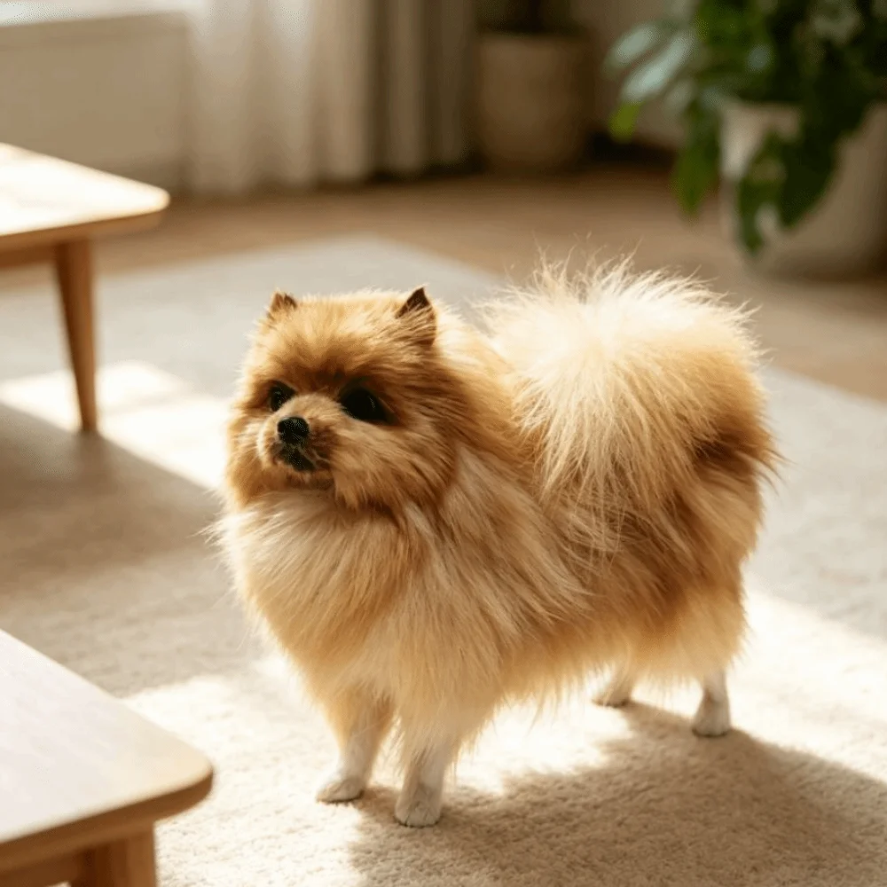Simulation Stuffed Furry Simulation Dog Polyethylene Handcrafted Pomeranian Cute Lifelike Design Stuffed Dog Display Purpose