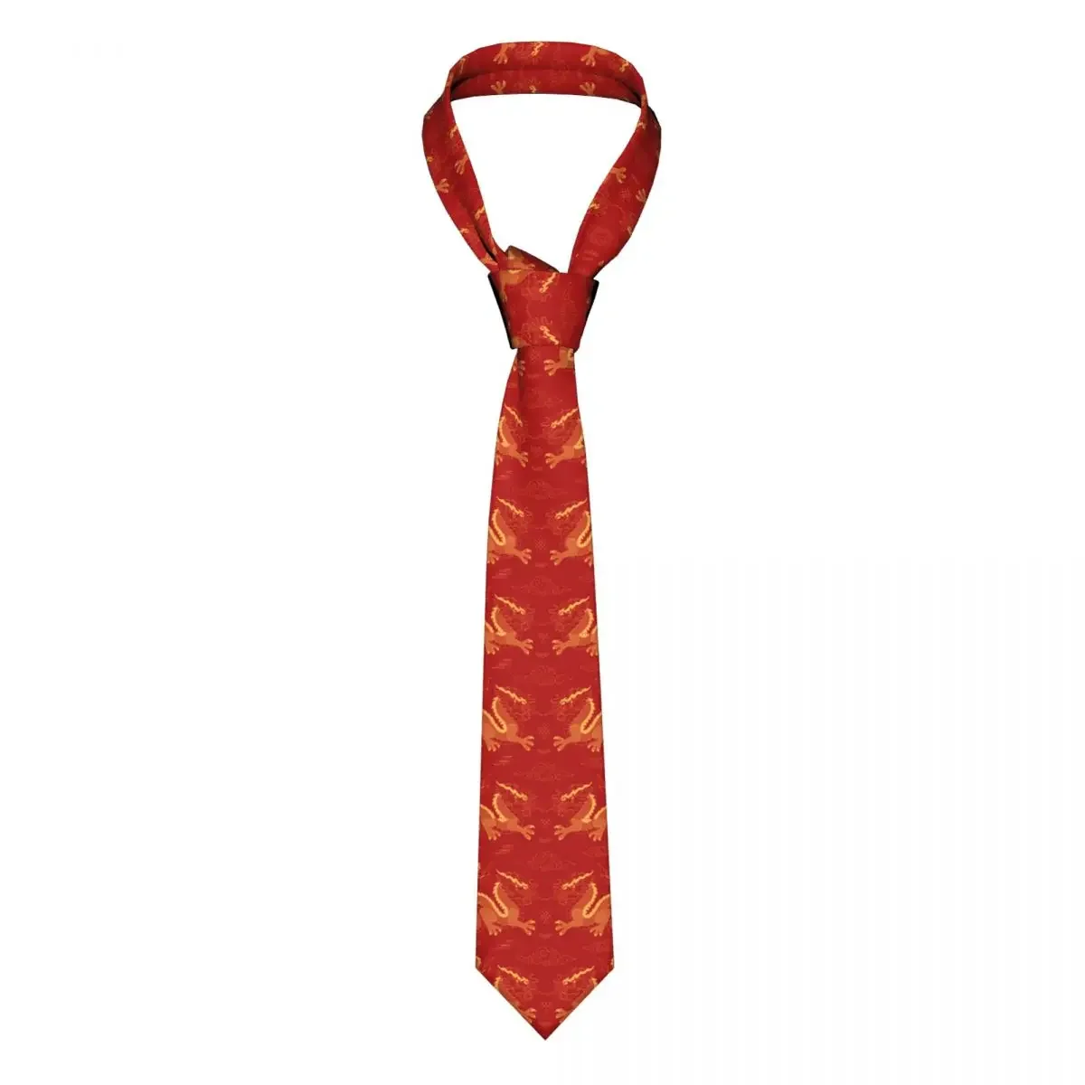 

Red Gold Tie China Chinese Dragon Cool Ties 3D Printed Cravat Business Necktie 8cm Wide