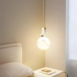 Bedside Chandelier Minimalist Modern Background Wall Light Cream Moon Ball Astronaut Children's Room Bedroom Small Chandelier