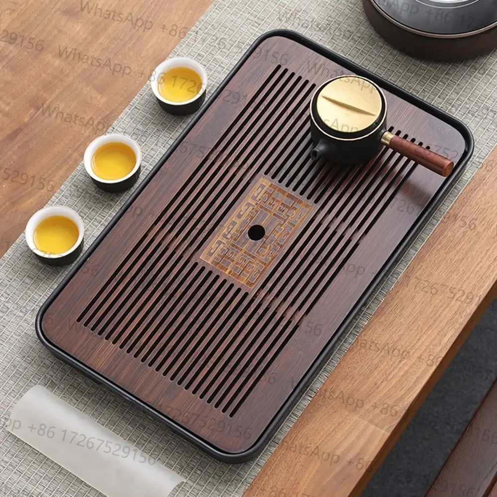 New Durable High Quality Bamboo Tea Tray 43.5x26.5cm with Water Storage Tea Serving Tray Simple Drainage Kungfu Tea Table Party