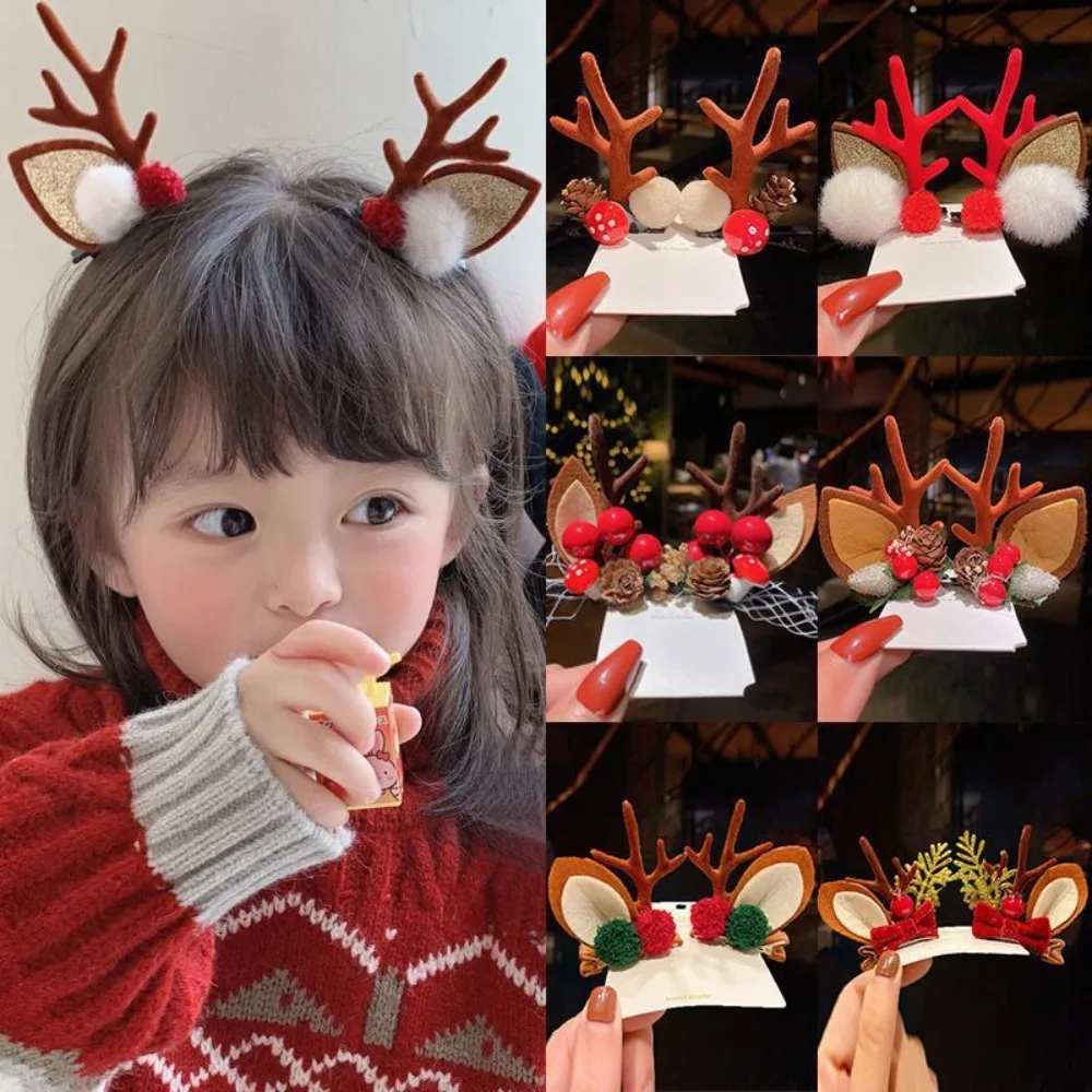 

2Pcs Christmas Antler Hair Clips Pendants Xmas Ornaments Merry Christmas Decor For Girl Reindeer Hair Accessories Happy New Year