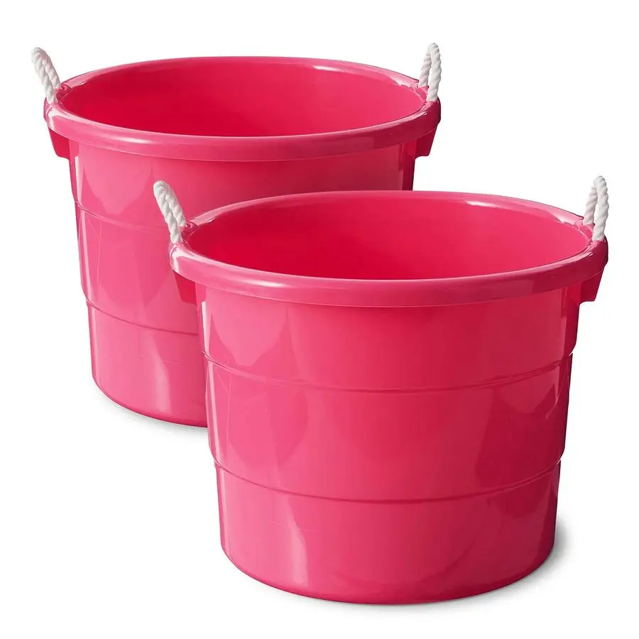 

2Pack Utility Tub, Large Plastic Storage Bucket with Rope Handles, 18 Gallon, Pink Portable Indoor and Outdoor Buckets for Kitch
