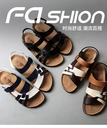 2023 New Cross-straps Leather Sandals for Women Men Unisex Summer Casual Rome Cork Flat Slippers with Metal Buckles