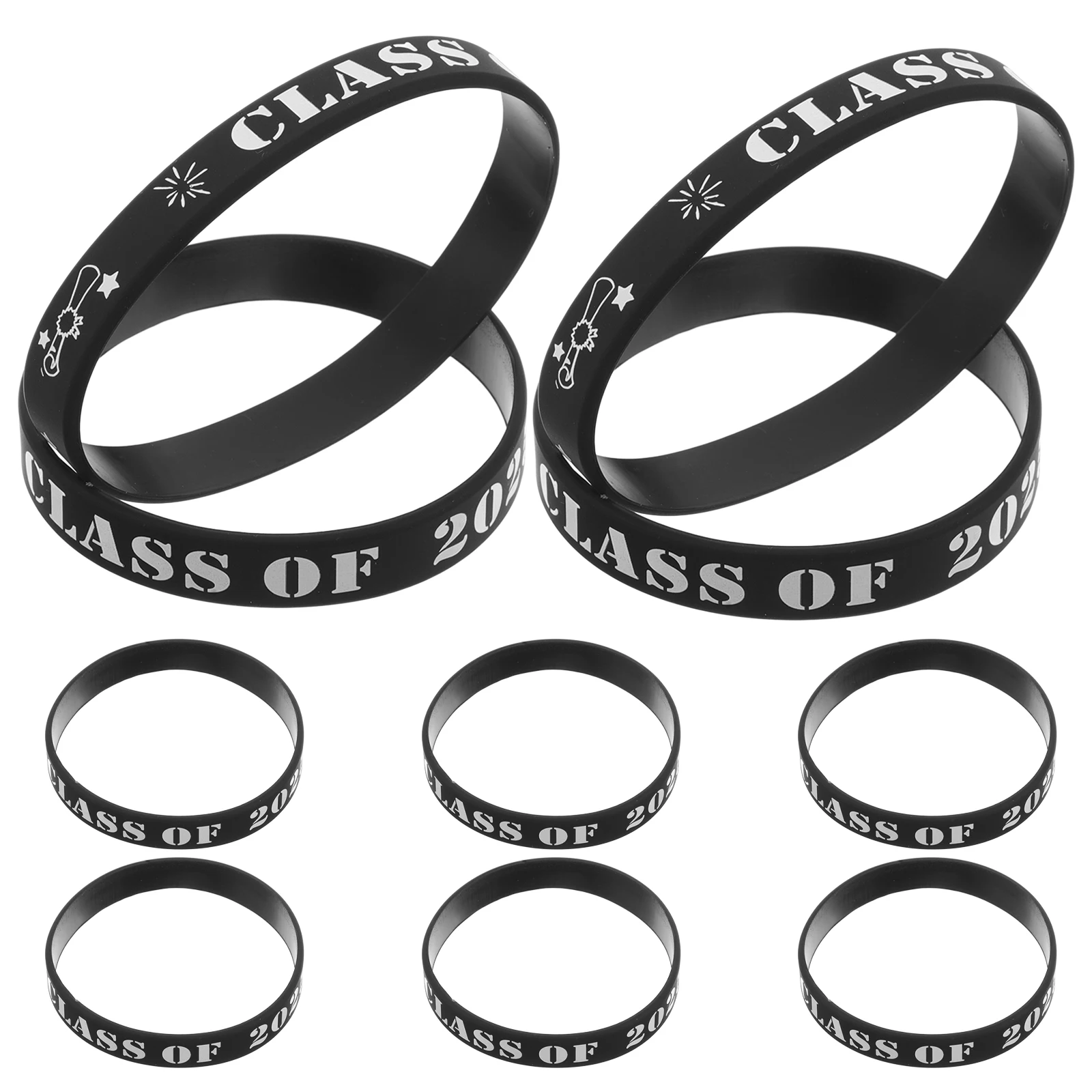 

10 Pcs Graduation Wristbands 2025 School Party Supplies Silicone Bracelets Black Event Accessories Student Games
