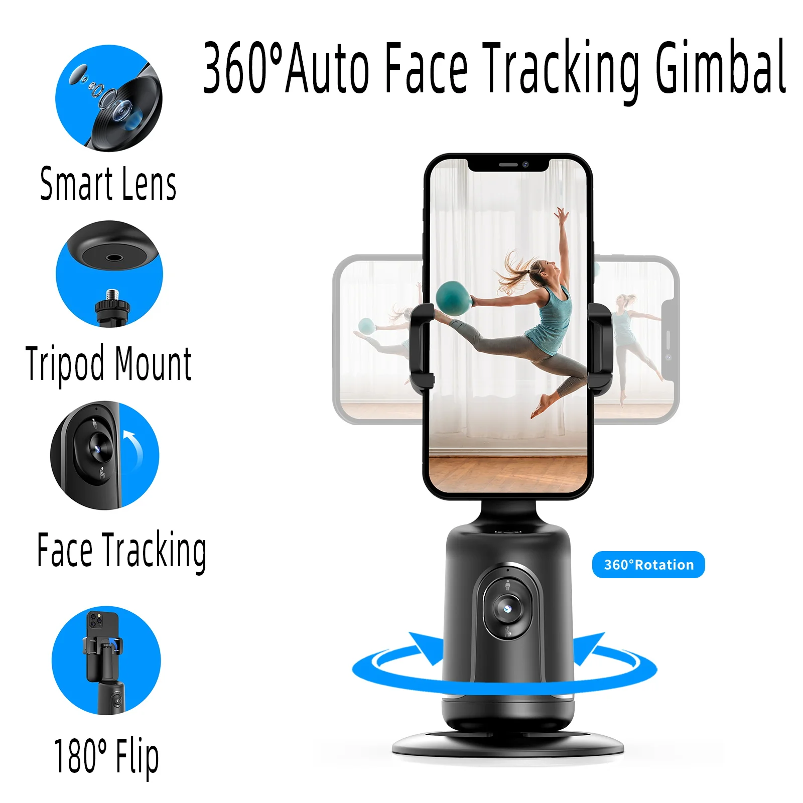 360° Rotation Auto Face Tracking Gimbal Stabilizer Desktop Handheld Gimbal Selfie Stick Tripod Phone Stand Holder for Smartphone