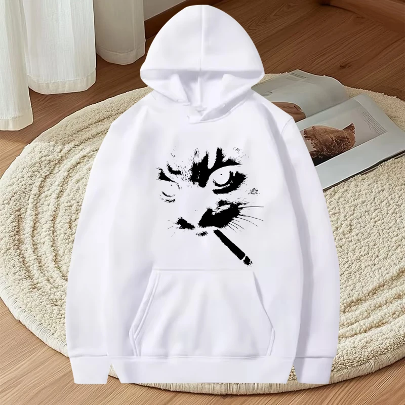 Funny Meme Smoking Cat Face Graphic hoodie 2025 men women funny fashion cool Long sleeve streetwear print oversized tops unisex