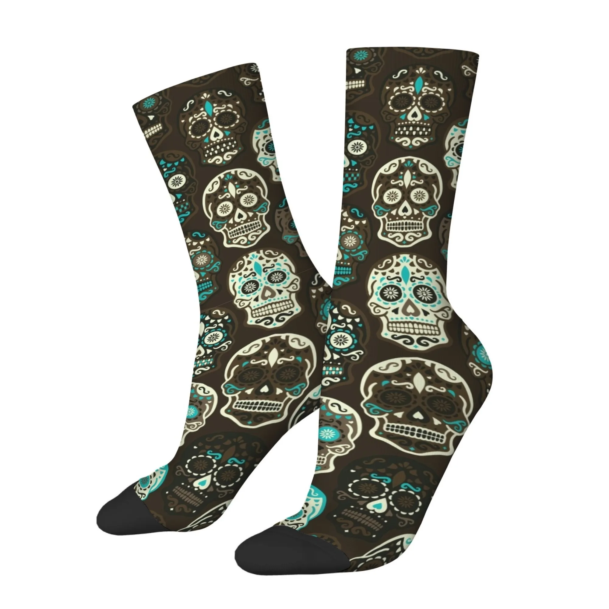 Dark Candy Skull Socks Comfortable Elastic Lightweight Men's Socks Sports Leisure Hiking Fun Party Crazy Rock Novel Holiday Gift