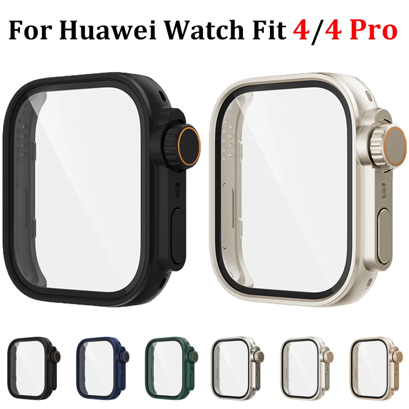 Tempered Glass+Pc Case for Huawei Watch Fit 4 Pro/4 Protectors Men/Women, Anti-Scratch Water-Proof All-Around Protection Screen