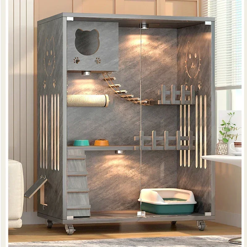 

Большая клетка для кошек из массива дерева, домашняя катапия, трехслойный домашний разведение, кошачий шкаф, домашняя деревянная роскошная кошачья вилла