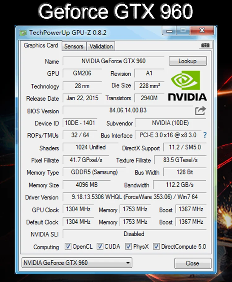 PCWINMAX GTX 960 Graphic Card 4GB DDR5 128BIT Original Gaming Video Card GTX960 for Gaming Desktop PC