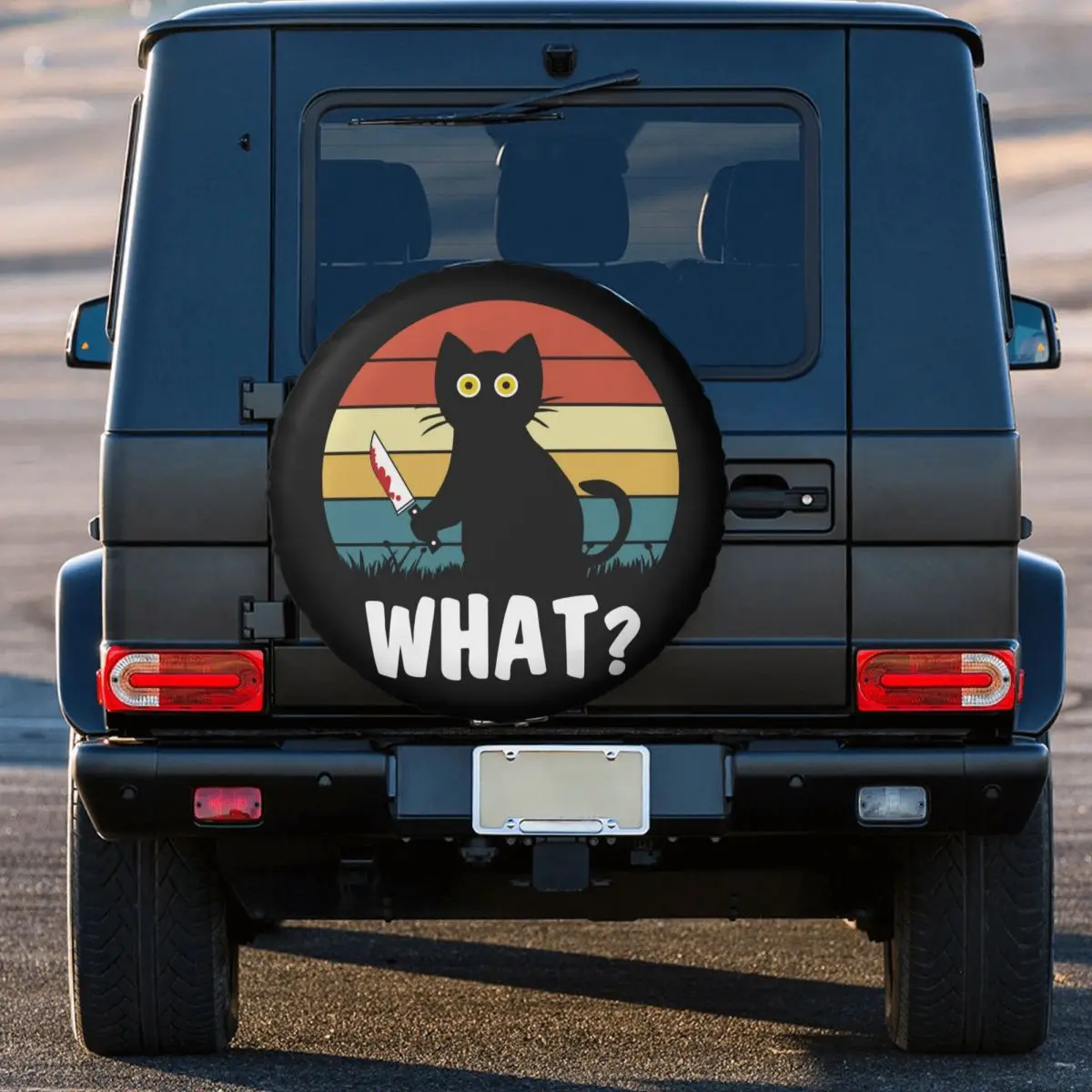 Black Cat What Spare Wheel Tire Cover for Grand Cherokee Funny Murderous Cat Holding Knife Halloween Jeep RV SUV Trailer Vehicle