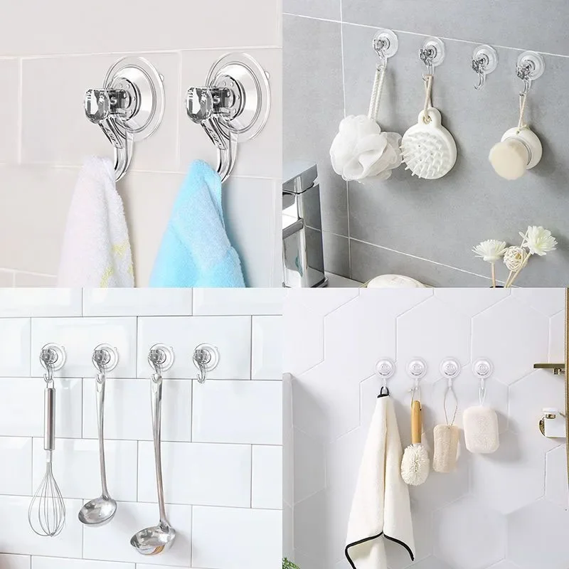 Suction Cup Hooks Clear Reusable Heavy Duty Vacuum Suction Cup Hooks Glass Kitchen Bathroom Hooks for Towel