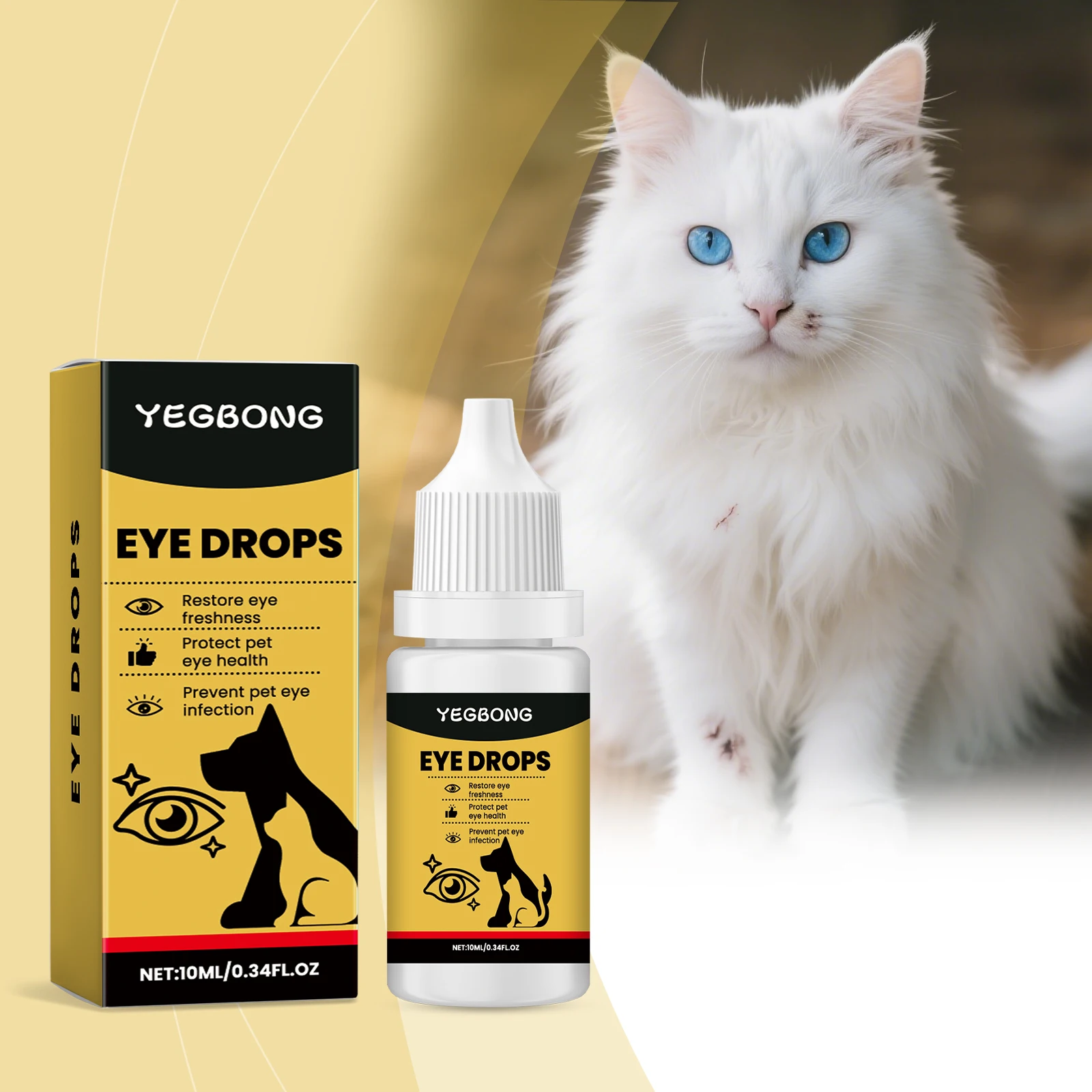 Pet eye drops for pets, cats and dogs, general daily gentle cleansing of tear marks and secretions care drops