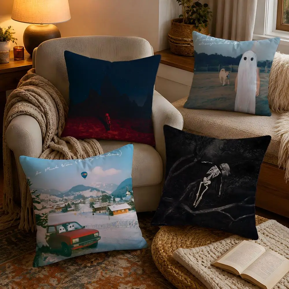 P-Phoebe Bridgers Pillow Case Soft Plush Cushion Cover Double Print and Invisible Zipper for Sofa Home Car Use