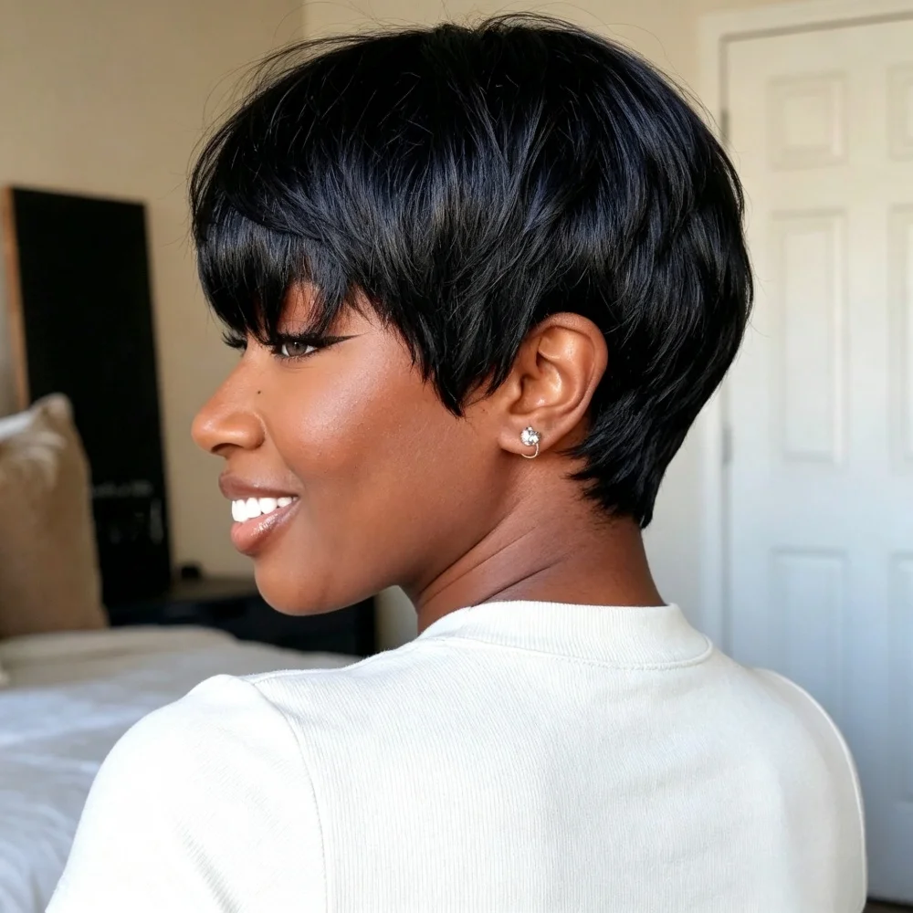 Short Wig Straight Human Hair for Women Pixie Cut wigs with Bangs Full Machine Made Short Layered for daily use