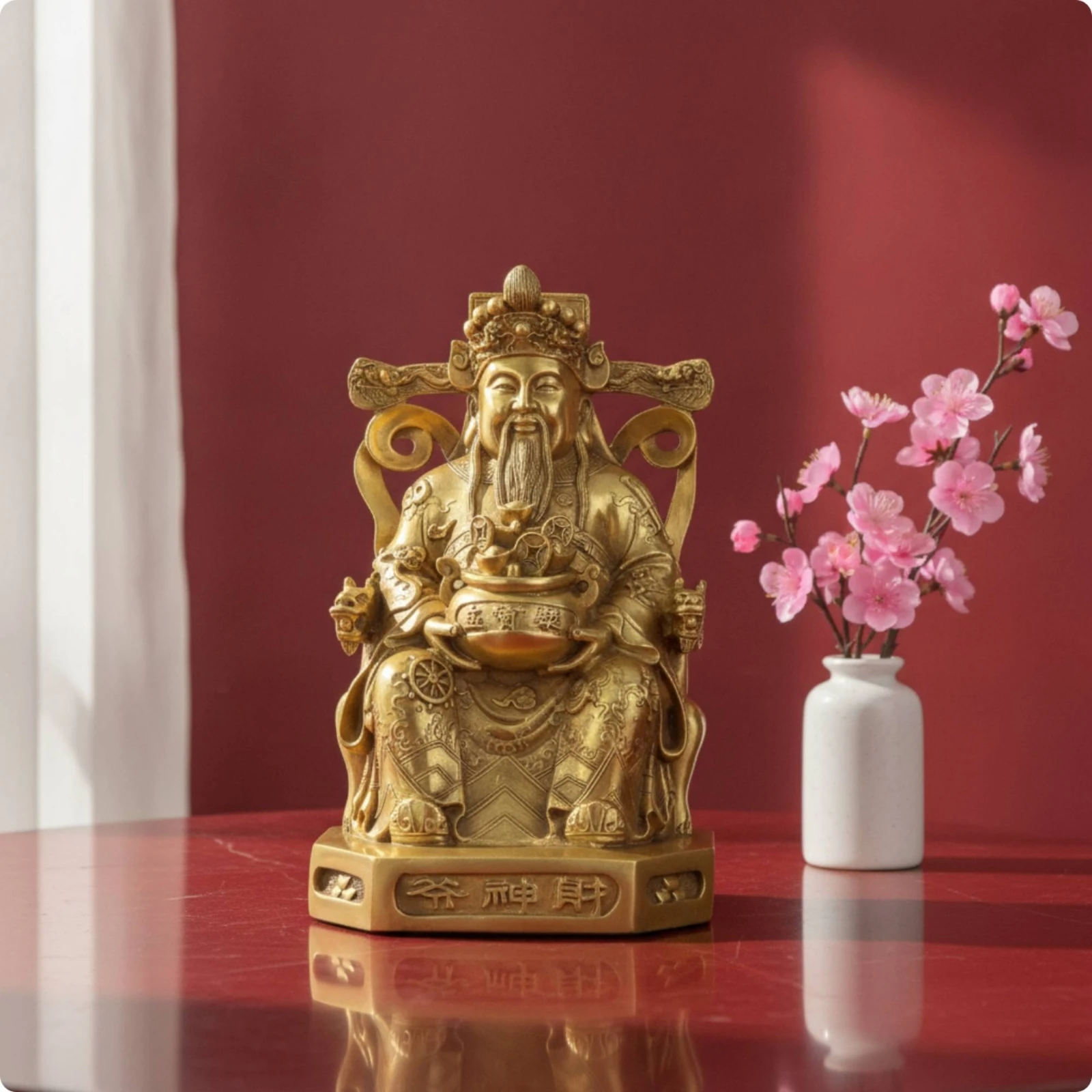 Wealth Deity Statue Embossed God of Wealth Statue Figurine with Base Ingot Ornament Decorative Figure Symbolic for Believers