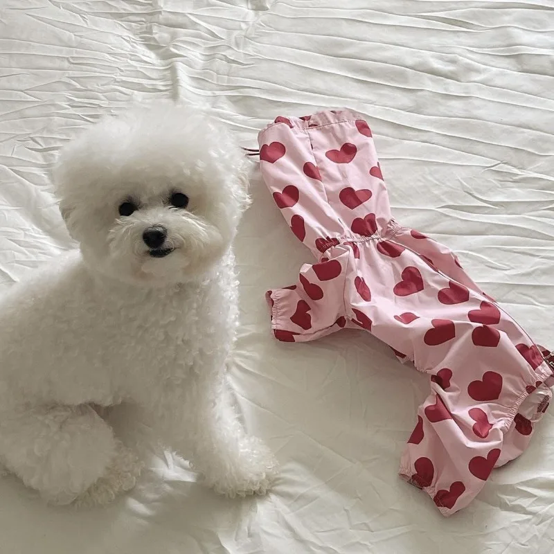 Ins Love Puppy Kleding All-In-One Waterdichte Heart Cloud Print Regenjas Hond Model Schattige Capuchon Hondenkleding Mascota \'S Hondenkostuum