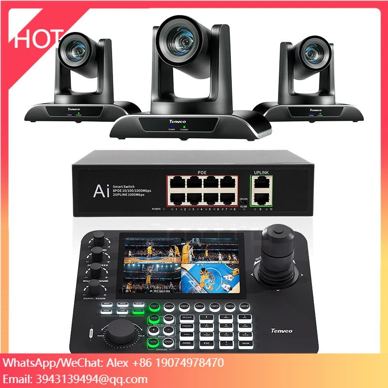 

2025 Hot Sales Tenveo System 30X USB3.0//RJ45/SDI (NDI Optional) AI PTZ Conference Camera And Controller Joystick Keyboard