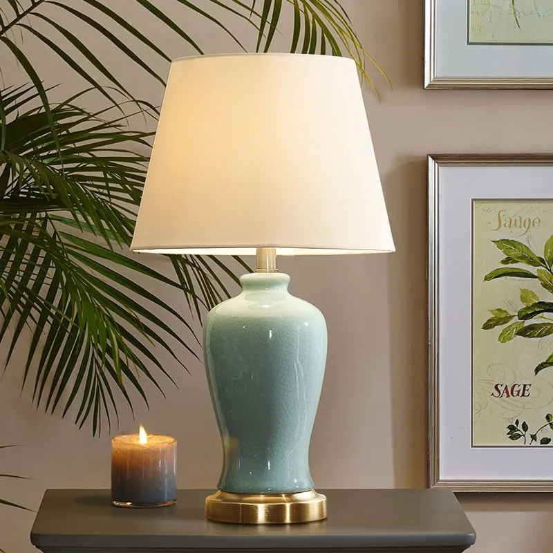 OUTELA Ceramic Table Lamp Contemporary LED Green Decorative Desk Light for Home Bedside Lamp