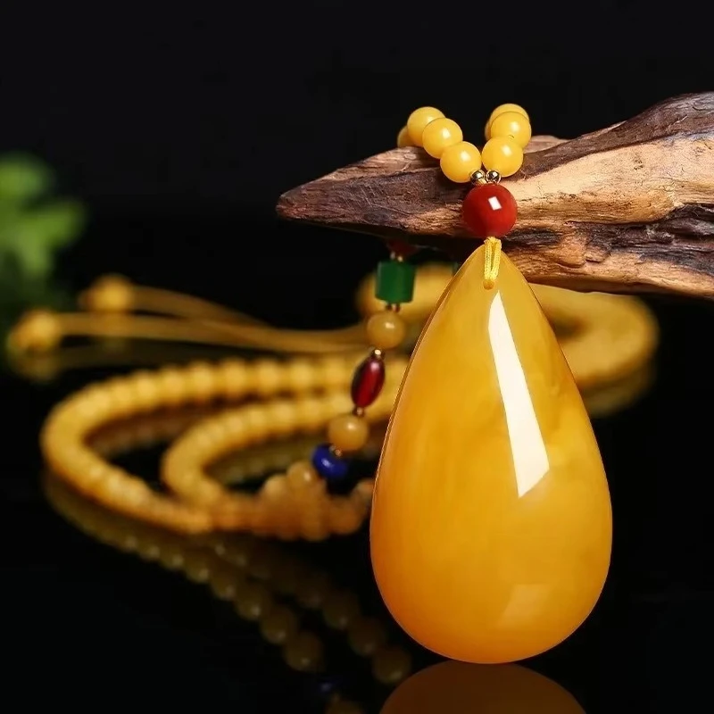 

Натуральное куриное жирное жемчужное ожерелье с подвеской в виде желтого янтаря, изысканное ювелирное украшение с каплевидным драгоценным камнем для вечеринки или подарка