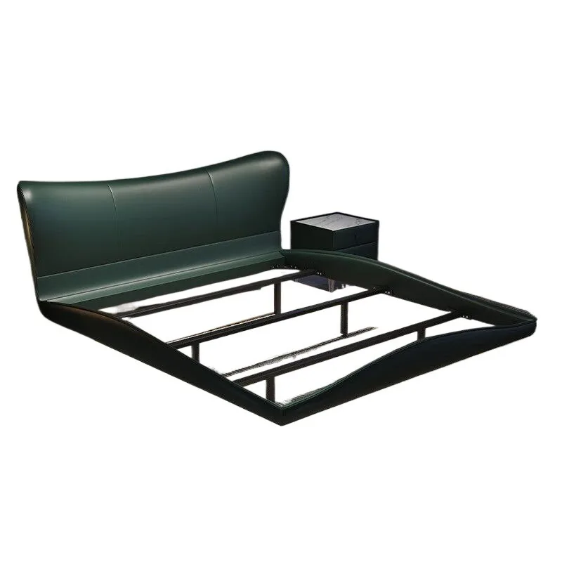 Suspended bed, first-layer cowhide double bed, master bedroom leather bed