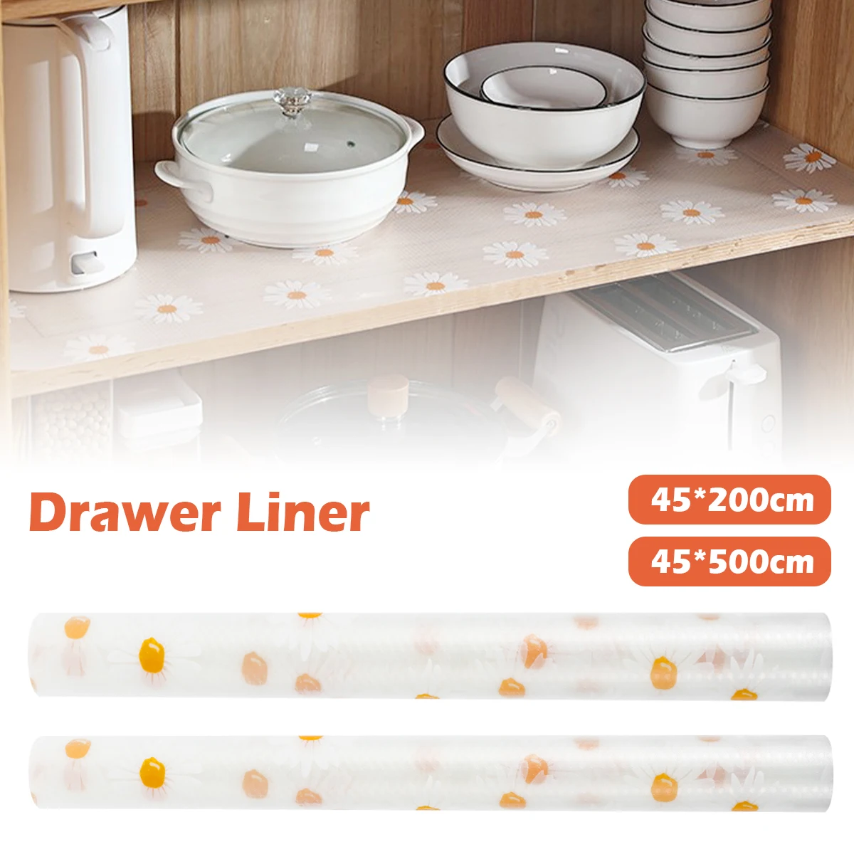 Daisy Shelf Liner Drawer Liner for Kitchen Non-Adhesive Non-Slip Waterproof Kicten Cupboard Cabinet Liner EVA Reridge Liner for