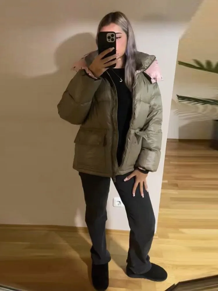 Panelled Hooded Zipper Women's Cotton Jacket Full Sleeve Loose Pockets Short Lady Fashion Casual Female Coat 2026 Winter