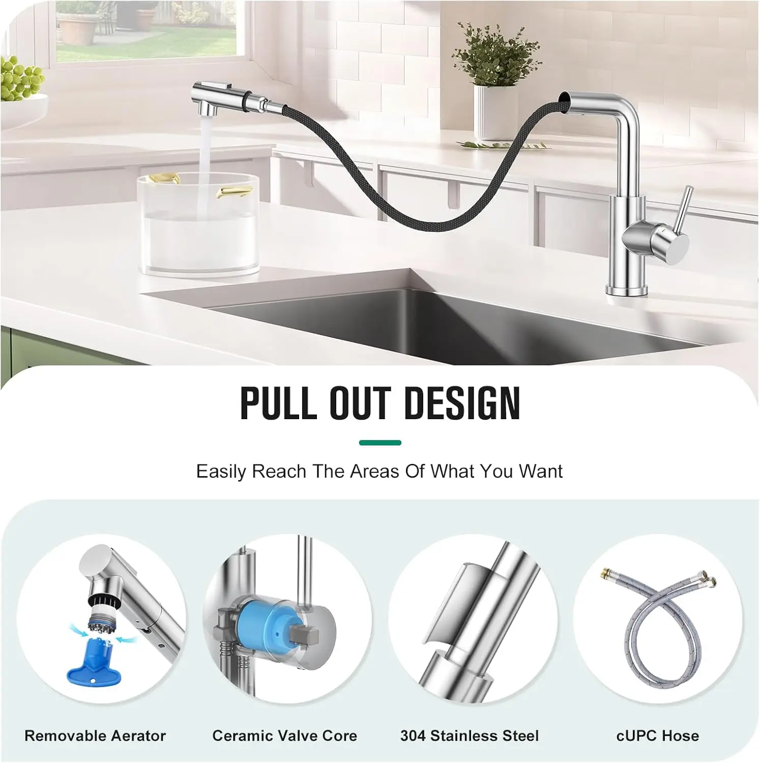 Kitchen Faucets with Sprayer - Pull Out Bathroom Faucet - Single Hole/Handle Bar Sink Faucets for Mini Pre Sink RV Outdoor
