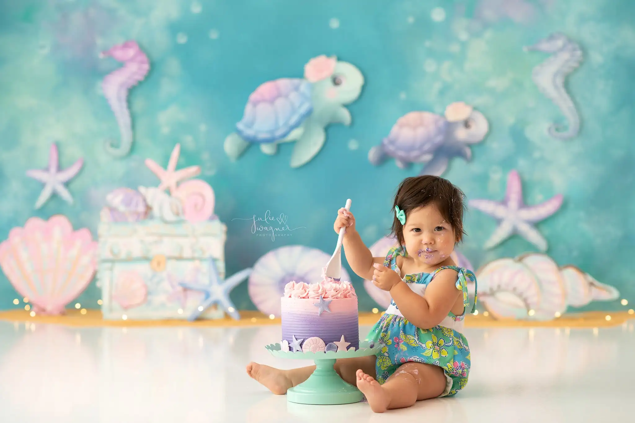 Sea Turtle Treasures Backdrop Kids Baby Photography Child Adult Photocall Birthday Cake Smash Props  Undersea Mermaid Background