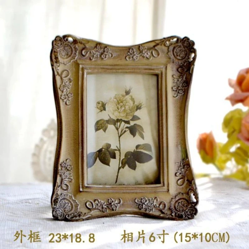 

Rectangle relief flower 6-inch resin frame wood color American European neoclassical wall hanging wedding dress sample room