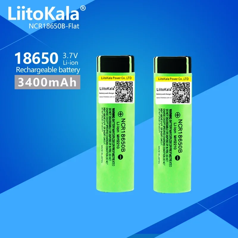 2PCS LiitoKala 34B 100% New Original NCR18650B 3.7v 3400 mah 18650 Lithium Rechargeable Battery Flashlight batteries