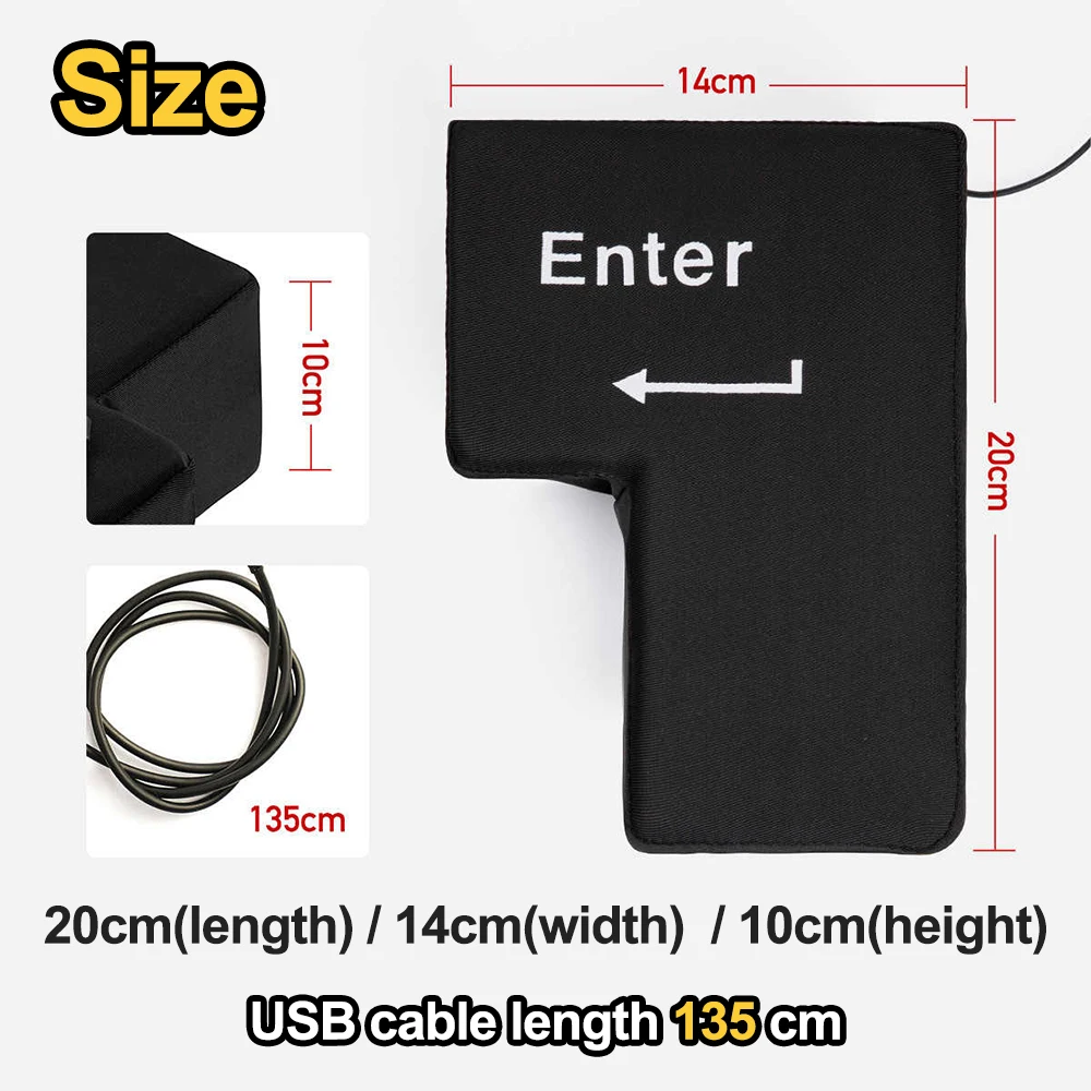 USB Enter Key Vent Cuscino Morbido Pulsante del computer Chiave di ritorno Enter Pulsante enorme Cuscino di decompressione Giocattolo antistress per uffici