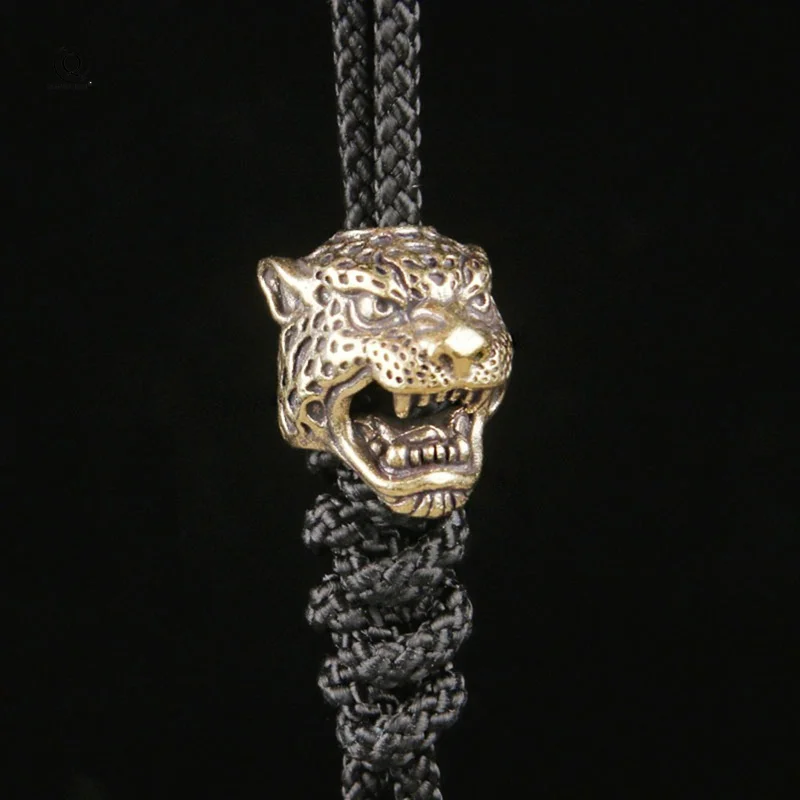 Leopard Head Sculpture Brass Knife Beads Outdoor EDC Umbrella Rope Pendants DIY Paracord Bracelets Accessories Lanyard Hangings