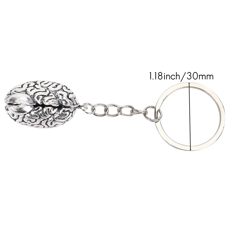 Brain Keychain Alloy Smart Brainiac IQ Key Ring Fob Chain Medicine Human