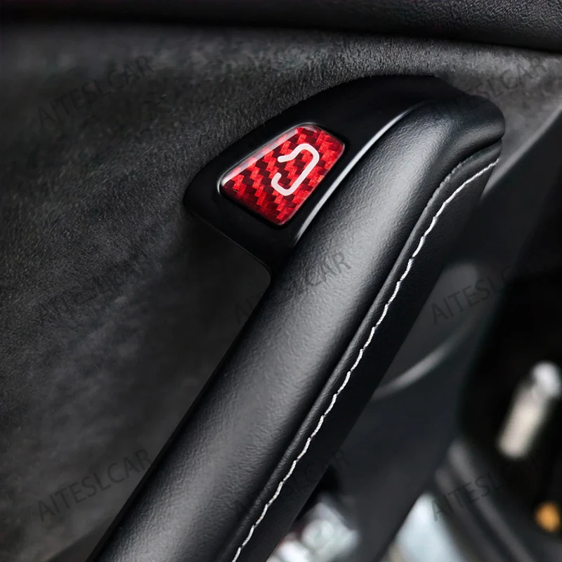 Autocollants de garniture de bouton de commutation de porte intérieure de voiture en Fiber de carbone, pour Tesla modèle 3 Highland 2024 modèle Y Juniper, accessoires