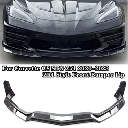 ZR1 Style Front Bumper Lip For 2020-2023 Corvette C8 Stingray Z51 Splitter Winglet Spoiler Carbon Fiber Glossy Black Body Kit