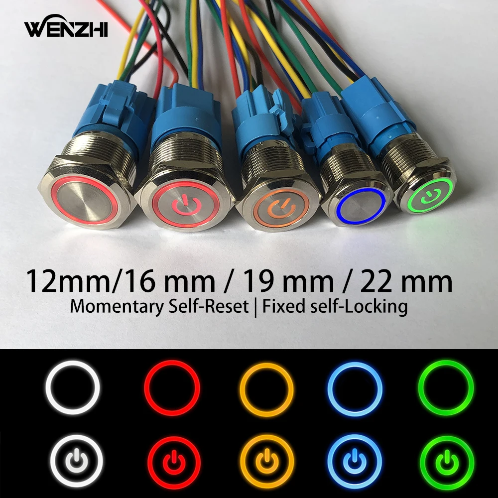 Metal Push Button Switch Momentary/Latching Led Backlit 5/12/24/220V With Fixation Power Start Stop Turns On/Off Diy Electronic