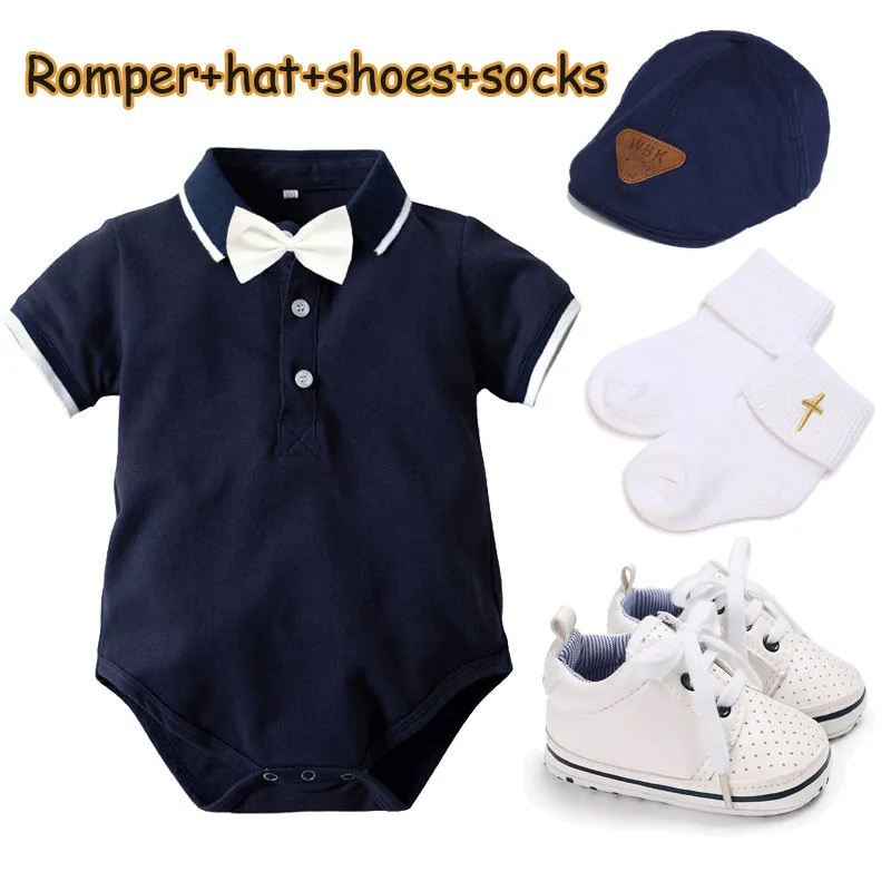 Cotton Newborn Baby Boy Short Sleeve Polo Shirt Jumpsuit Romper Overall Handsome Gentleman Clothes Set 3-18 Months