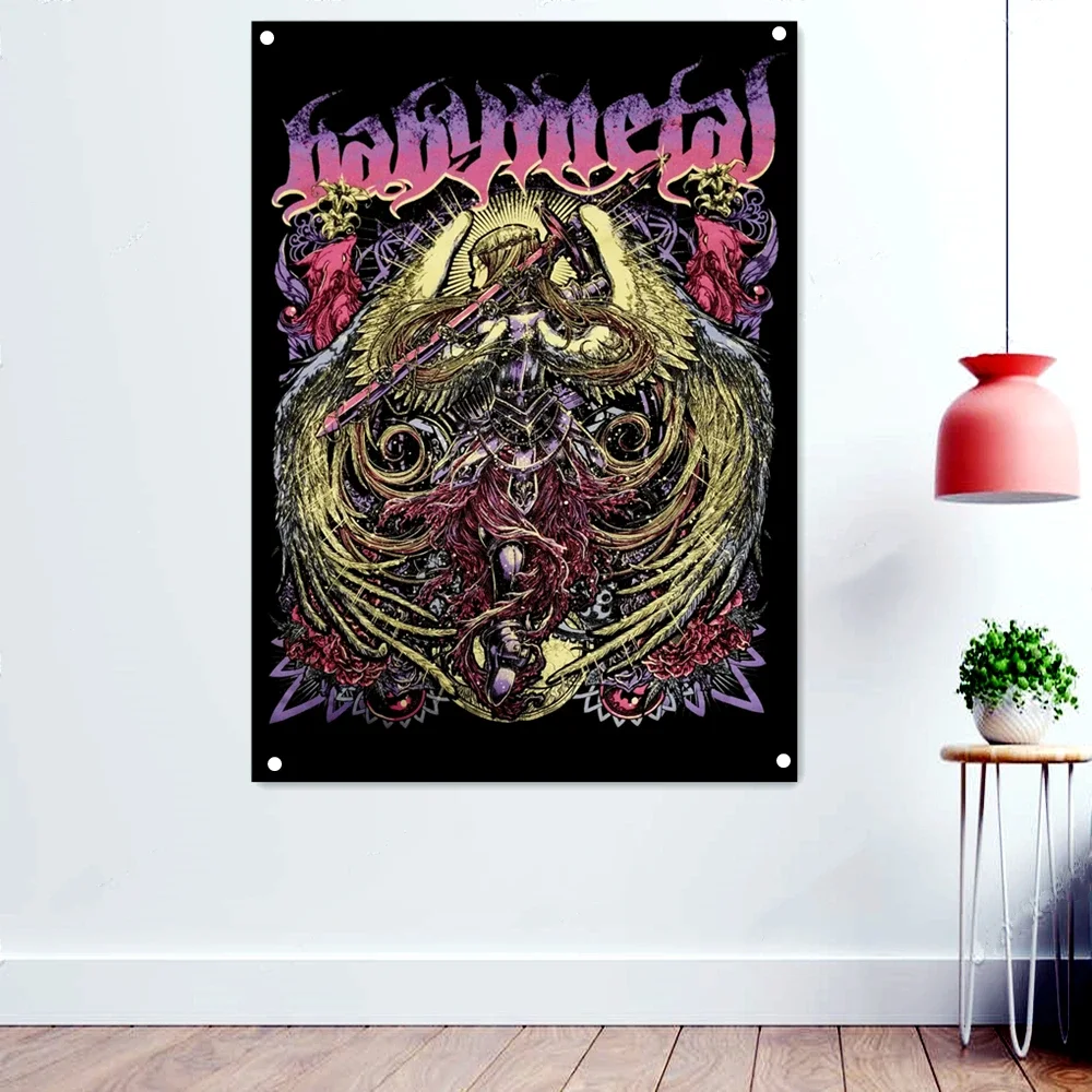 

Baby Metal Macabre Art Wallpaper Banner Wall Decoration Death Metal Artist Posters Scary Bloody Drawing Rock Band Icon Flag Gift