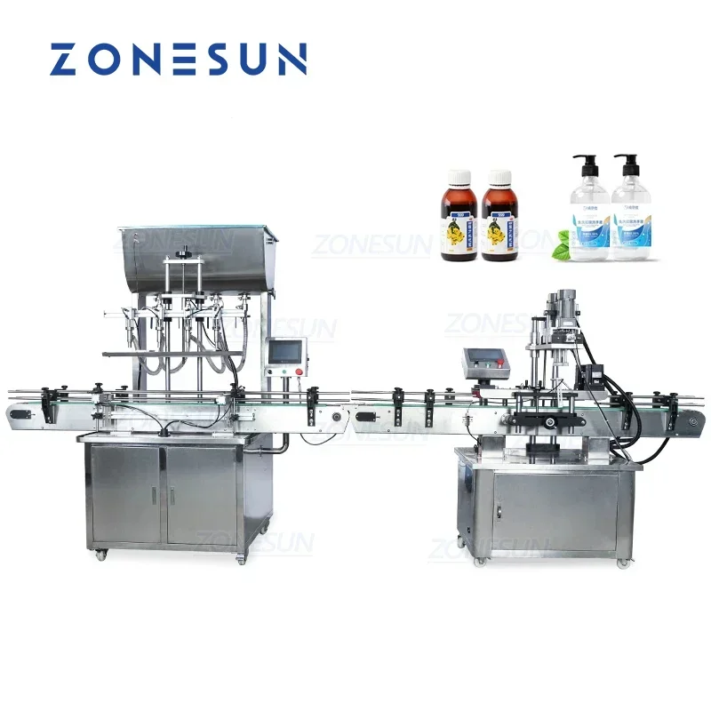 ZONESUN Macchina di rifornimento e tappatura per fiale di bottiglie di vetro di olio con base di ricino disinfettante per le mani completamente automatica personalizzata per la produzione